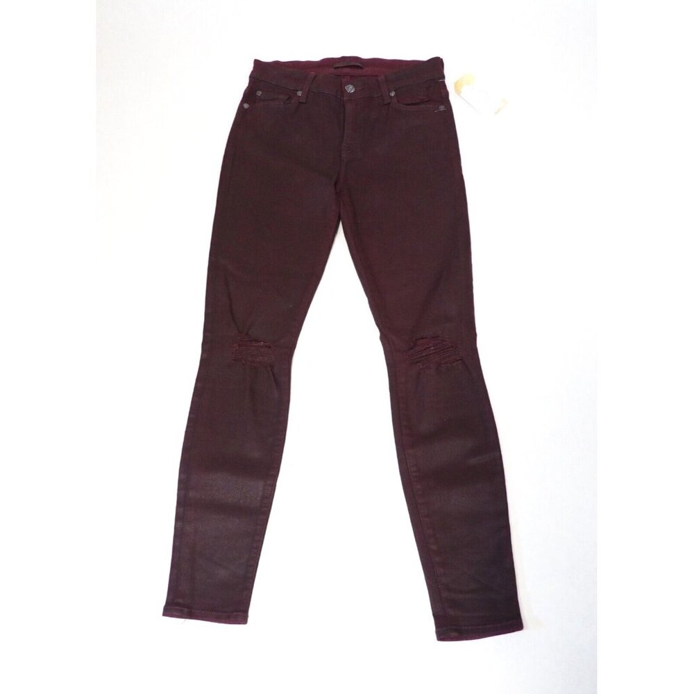 7 For All Mankind Dark Purple Coated Distressed Skinny Jeans, Size 26